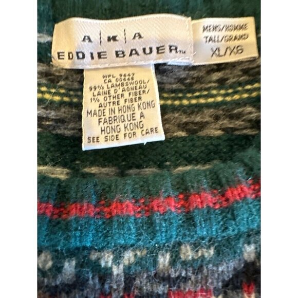 Eddie Bauer AKA Fair Isle Tall XL VTG Holiday Nordic Christmas Geometric Green - Picture 12 of 15